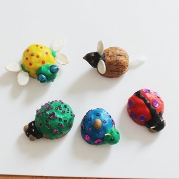Make bugs out of walnut shells with your kid