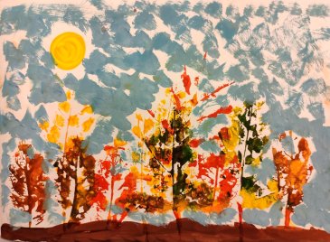 Нарисуйте осенний пейзаж гуашью