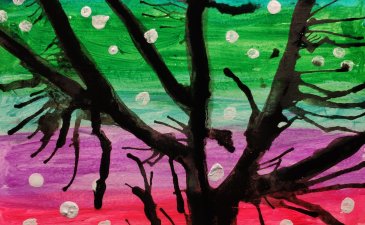 Зимний пейзаж гуашью