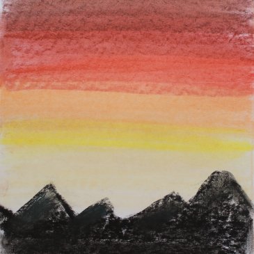 Нарисуйте закат в горах с помощью пастели
