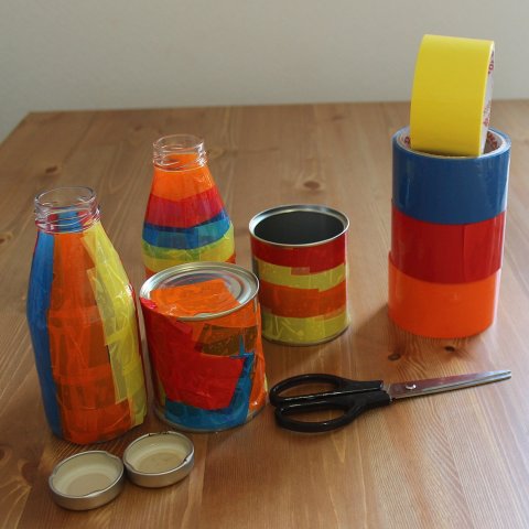 Activity picture for Decorate bottles with color scotch tape! in Wachanga