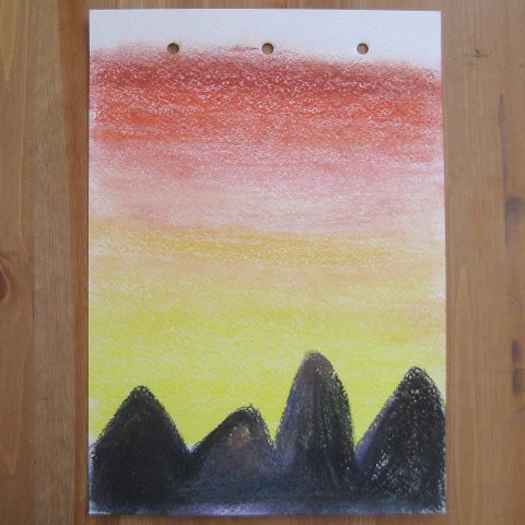 как нарисовать вместе с ребенком рисунок пастелью закат в горах