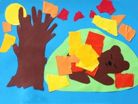 как сделать вместе с ребенком аппликацию из цветной бумаги берлога для медвежонка