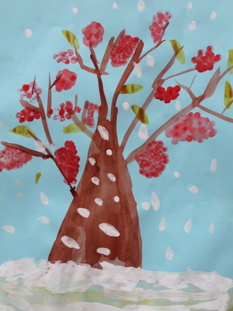 как нарисовать вместе с ребенком картину рябина под снегом