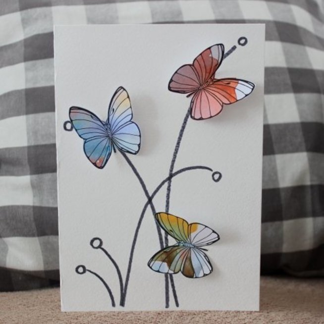 3D POP-UP открытка - Цветок и бабочки 2