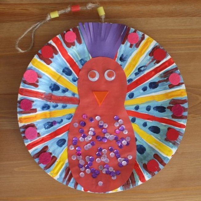 Paint a Geometric Peocock on a Disposable Plate